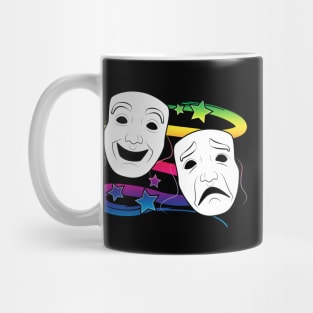 Comedy and Tragedy Drama Masks with Rainbow Stars Mug